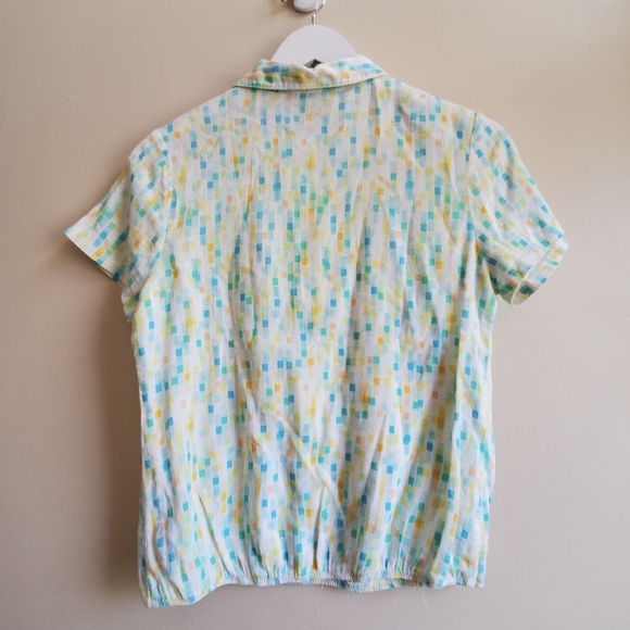 Vintage mint blue yellow short sleeve top half zip, small - Picture 2 of 7